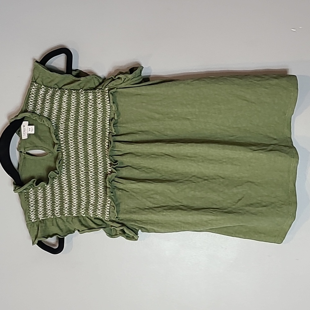 J. Crew Ruffle Neck Top Flutter Sleeve Preppy‎ Cottage Girl Size XS Earth Tone